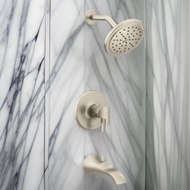 Click here to see Moen UTS4203EPBN Moen Doux Tub/Shower Faucet with Two-Handle Flow Control and Temperature Adjust Valve Trim, Lever Handles, M-Core 4, Thermostatic Cartridge, Brushed Nickel - UTS4203EPBN