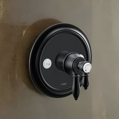 Click here to see Moen UTS43101BL Moen Weymouth Two-Handle Valve Only Trim with Flow Control and Temperature Adjust, Lever Handle,  M-Core 4, Thermostatic Cartridge, Matte Black - UTS43101BL