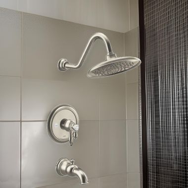 Click here to see Moen UTS43103EPBN Moen Weymouth Tub/Shower Faucet with Two-Handle Flow Control and Temperature Adjust Valve Trim, Lever Handles, M-Core 4, Thermostatic Cartridge, Brushed Nickel- UTS43103EPBN