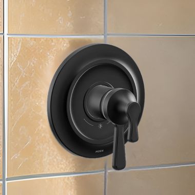 Click here to see Moen UTS444301BL Moen Colinet Two-Handle Valve Only Trim with Flow Control and Temperature Adjust, Lever Handle,  M-Core 4, Thermostatic Cartridge, Matte Black - UTS444301BL