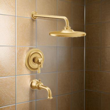 Click here to see Moen UTS444303EPBG Moen Colinet Tub/Shower Faucet with Two-Handle Flow Control and Temperature Adjust Valve Trim, Lever Handles, M-Core 4, Thermostatic Cartridge, Brushed Gold - UTS444303EPBG
