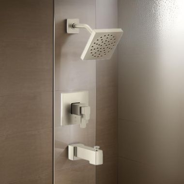 Click here to see Moen UTS4713EPBN Moen 90-Degree Tub/Shower Faucet with Two-Handle Flow Control and Temperature Adjust Valve Trim, Lever Handles, M-Core 4, Thermostatic Cartridge, Brushed Nickel - UTS4713EPBN