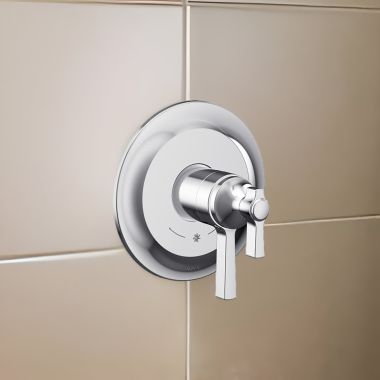 Click here to see Moen UTS4910 Moen Flara Two-Handle Valve Only Trim with Flow Control and Temperature Adjust, Lever Handle,  M-Core 4, Thermostatic Cartridge, Chrome - UTS4910