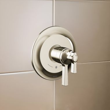 Click here to see Moen UTS4910NL Moen Flara Two-Handle Valve Only Trim with Flow Control and Temperature Adjust, Lever Handle,  M-Core 4, Thermostatic Cartridge, Polished Nickel - UTS4910NL