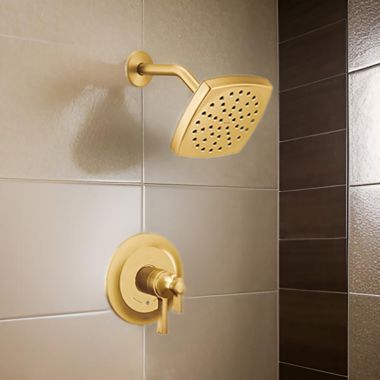 Click here to see Moen UTS4912EPBG Moen Flara Single Function Shower Only Faucet with Temperature and Volume Control, M-Core 4, Thermostatic Cartridge, ADA, WaterSense, Brushed Gold - UTS4912EPBG