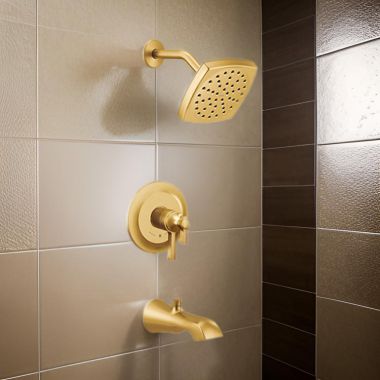 Click here to see Moen UTS4913EPBG Moen Flara Tub/Shower Faucet with Two-Handle Flow Control and Temperature Adjust Valve Trim, Lever Handles, M-Core 4, Thermostatic Cartridge, Brushed Gold - UTS4913EPBG