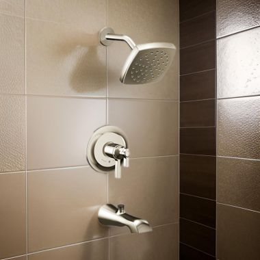 Click here to see Moen UTS4913EPNL Moen Flara Tub/Shower Faucet with Two-Handle Flow Control and Temperature Adjust Valve Trim, Lever Handles, M-Core 4, Thermostatic Cartridge, Polished Nickel - UTS4913EPNL