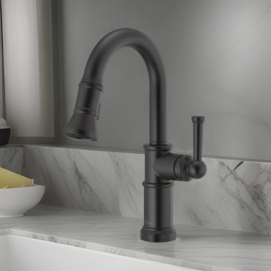 Click here to see Brizo 63925LF-BL Brizo Artesso Single-Handle Pull-Down Prep Faucet w/ 2-Function Sprayer, DIAMOND Seal, MagneDock, 1.8 GPM, Matte Black - 63925LF-BL