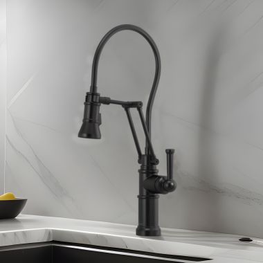 Click here to see Brizo 63225LF-BL Brizo Artesso Single-Handle Articulating Kitchen Faucet w/ 2-Function Sprayer, MagneDock, 1.8 GPM, Matte Black - 63225LF-BL