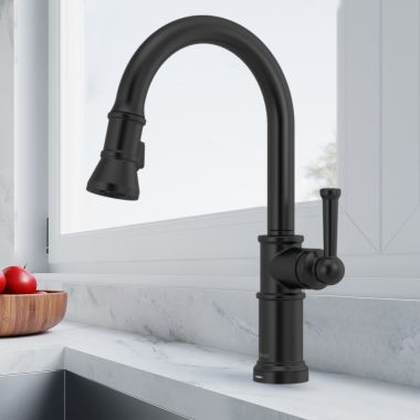 Click here to see Brizo 64025LF-BL Brizo Artesso Single-Handle Pull-Down Kitchen Faucet w/ 2-Function Sprayer, SmartTouch, MagneDock, 1.8 GPM, Matte Black - 64025LF-BL