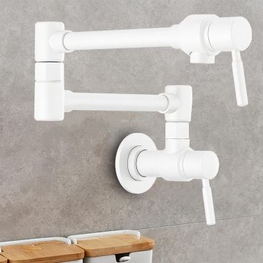 Click here to see Brizo 62820LF-MW Brizo Jason Wu Two-Handle Wall-Mount Pot Filler with Dual-Jointed Swing Spout, 4 GPM, Matte White - 62820LF-MW
