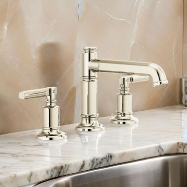 Click here to see Brizo 65377LF-PNLHP-ECO Brizo Invari Two-Handle Widespread Bathroom Faucet w/ Column Spout, Metal Pop-Up, Less Handles, 1.2 GPM, Brilliance Polished Nickel - 65377LF-PNLHP-ECO