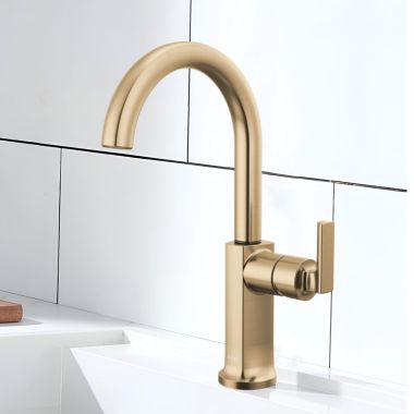 Click here to see Brizo 61006LF-GLLHP-L Brizo Kintsu Single Handle Bar Faucet with Arc Spout, Less Handle, 1.8 GPM, Lumicoat Luxe Gold - 61006LF-GLLHP-L