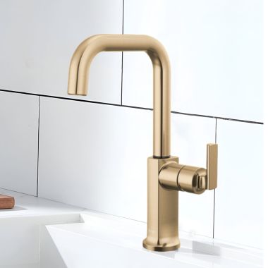 Click here to see Brizo 61007LF-GLLHP-L Brizo Kintsu Single Handle Bar Faucet with Square Spout, Less Handle, 1.8 GPM, Lumicoat Luxe Gold - 61007LF-GLLHP-L
