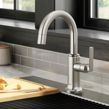 Click here to see Brizo 61306LF-C-SS-L Brizo Kintsu Single Handle Beverage Faucet with Arc Spout, Air Gap, DIAMOND Seal, 1.5 GPM, Lumicoat Stainless - 61306LF-C-SS-L