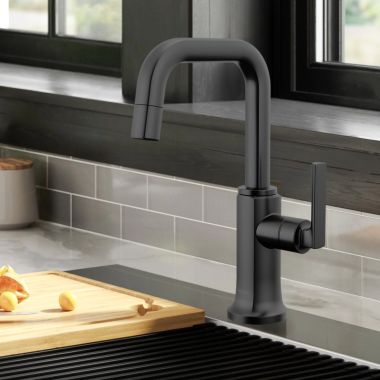 Click here to see Brizo 61307LF-C-BL Brizo Kintsu Single Handle Beverage Faucet with Square Spout, Air Gap, DIAMOND Seal, 1.5 GPM, Matte Black - 61307LF-C-BL