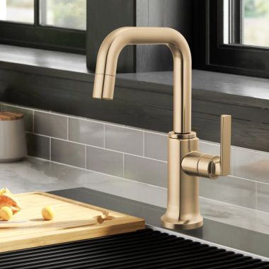 Click here to see Brizo 61307LF-C-GL-L Brizo Kintsu Single Handle Beverage Faucet with Square Spout, Air Gap, DIAMOND Seal, 1.5 GPM, Lumicoat Luxe Gold - 61307LF-C-GL-L