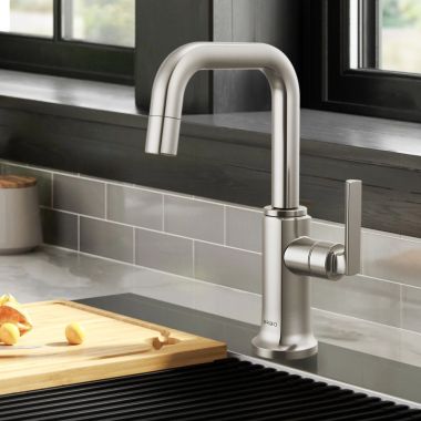 Click here to see Brizo 61307LF-C-SS-L Brizo Kintsu Single Handle Beverage Faucet with Square Spout, Air Gap, DIAMOND Seal, 1.5 GPM, Lumicoat Stainless - 61307LF-C-SS-L