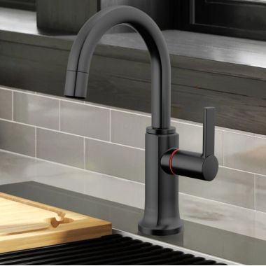 Click here to see Brizo 61306LF-H-BL Brizo Kintsu Single-Handle Instant Hot Faucet with Arc Spout, Self Closing Handle, 1.0 GPM, Matte Black - 61306LF-H-BL