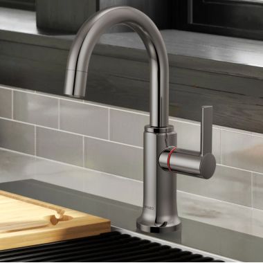 Click here to see Brizo 61306LF-H-BNX-L Brizo Kintsu Single-Handle Instant Hot Faucet with Arc Spout, Self Closing Handle, 1.0 GPM, Lumicoat Black Onyx - 61306LF-H-BNX-L