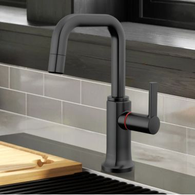 Click here to see Brizo 61307LF-H-BL Brizo Kintsu Single-Handle Instant Hot Faucet with Square Spout, Self Closing Handle, 1.0 GPM, Matte Black - 61307LF-H-BL