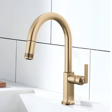 Click here to see Brizo 63006LF-GLLHP-L Brizo Kintsu Single-Handle Pull-Down Kitchen Faucet w/ Arc Spout, Less Handle, 1.8 GPM, Lumicoat Luxe Gold - 63006LF-GLLHP-L