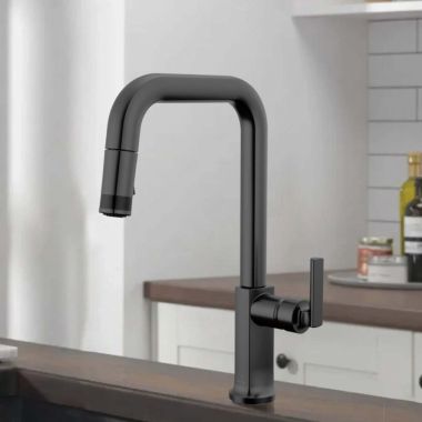 Click here to see  63007LF-BLLHP Brizo Kintsu Single-Handle Pull-Down Kitchen Faucet w/ Square Spout, DIAMOND Seal, MagneDock, Less Handle, 1.8 GPM, Matte Black - 63007LF-BLLHP