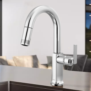 Click here to see Brizo 63906LF-PCLHP-L Brizo Kintsu Single-Handle Pull-Down Prep Faucet w/ Arc Spout, Less Handle, 1.8 GPM, 1.8 GPM, Lumicoat Polished Chrome - 63906LF-PCLHP-L