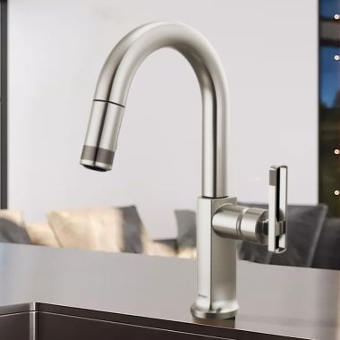 Click here to see Brizo 63906LF-SSLHP-L Brizo Kintsu Single-Handle Pull-Down Prep Faucet w/ Arc Spout, Less Handle, 1.8 GPM, Lumicoat Stainless - 63906LF-SSLHP-L