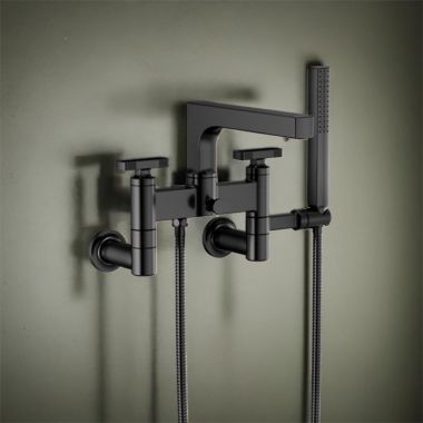 Click here to see Brizo T70308-BL Brizo Kintsu Two-Handle Tub Filler Trim Kit w/ Knob Handles, Single-Function Handshower, Multi-Mount, Matte Black - T70308-BL