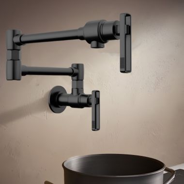 Click here to see Brizo 62807LF-BL Brizo Kintsu Two-Handle Pot Filler with Knob Handles, Wall Mount, Brass, 4 GPM, Matte Black - 62807LF-BL 
