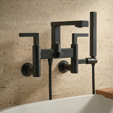 Click here to see  T71764-BL Brizo Wall Mount Tub Filler Unions with Dual Column Design, Matte Black - T71764-BL