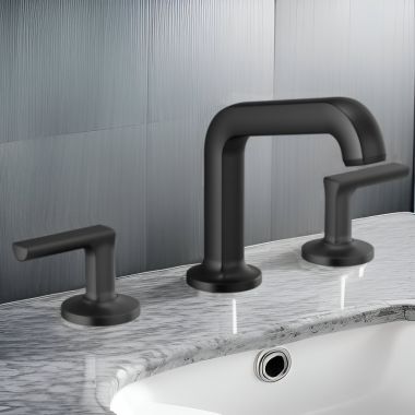 Click here to see Brizo 65307LF-BLLHP Brizo Kintsu Two-Handle Widespread Lavatory Faucet with Angled Spout, Less Handles, Deck Mount, 1.5 GPM, Matte Black - 65307LF-BLLHP