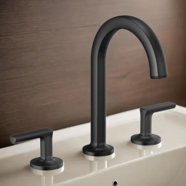 Click here to see Brizo 65306LF-BLLHP Brizo Kintsu Two-Handle Widespread Lavatory Faucet with Arc Spout, Less Handles, Deck Mount, 1.5 GPM, Matte Black - 65306LF-BLLHP