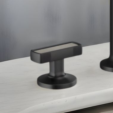 Click here to see Brizo HI5306-BLCT Brizo Kintsu Widespread Lavatory Knob with Concrete Inlay Handle Kit, Matte Black - HI5306-BLCT