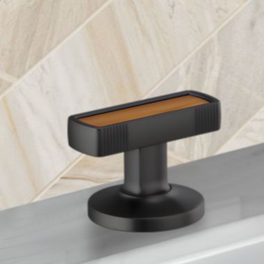 Click here to see Brizo HI5306-BLWD Brizo Kintsu Widespread Lavatory Knob with Wood Inlay Handle Kit, Matte Black - HI5306-BLWD
