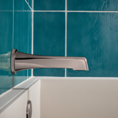 Click here to see Brizo RP92041BNX Brizo Levoir Non-Diverter Tub Spout, Brass, Wall-Mounted, Brilliance Black Onyx - RP92041BNX