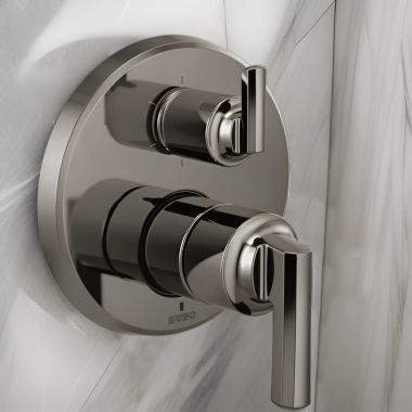 Click here to see Brizo T75P698-BNXLHP Brizo Levoir Pressure Balance Valve Trim w/ Integrated 6-Function Diverter, Less Handles, Brilliance Black Onyx - T75P698-BNXLHP