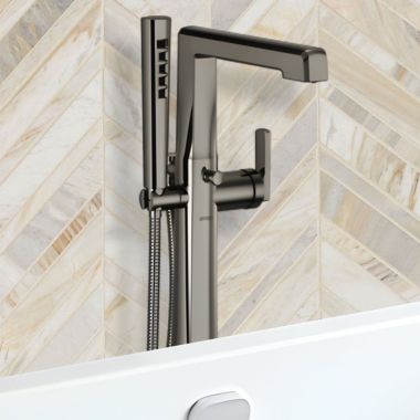 Click here to see Brizo T70198-BNX Brizo Levoir Single-Handle Freestanding Tub Filler w/ H2Okinetic Handshower, 1.75 GPM, Brilliance Black Onyx - T70198-BNX