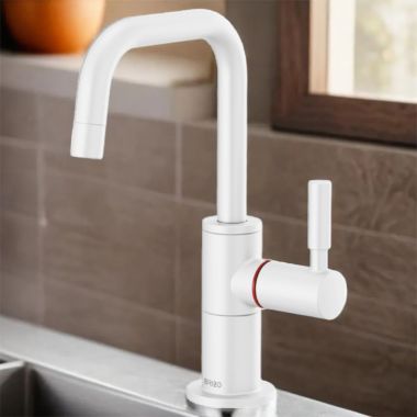 Click here to see Brizo 61365LF-H-MW Brizo Odin Single-Handle Instant Hot Water Faucet with Square Spout, Deck Mount, ADA, 1.0 GPM, Matte White - 61365LF-H-MW