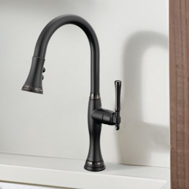 Click here to see Brizo 64058LF-BLBNX Brizo Tulham Single-Handle Pull-Down Kitchen Faucet, SmartTouch, MagneDock, Lever Handle, 1.8 GPM, Matte Black/Brilliance Black Onyx - 64058LF-BLBNX