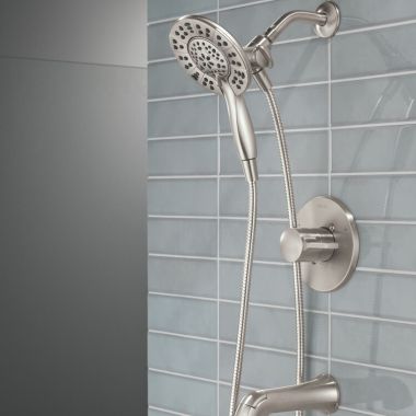 Click here to see Delta T144855-SP-I Delta Albion Monitor 14 Series Tub and Shower Trim with In2ition Hand Shower, TouchClean, ADA, Spotshield Brushed Nickel - T144855-SP-I