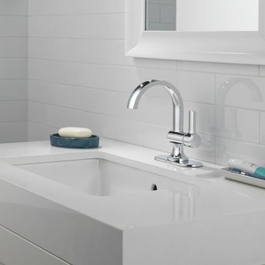 Click here to see Delta 15855LF Delta Albion Single Handle Bathroom Faucet, Pop-up with Over Flow, ADA, ,1.2 GPM, Chrome - 15855LF