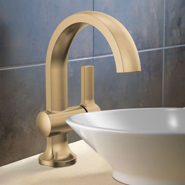 Click here to see Delta 15855LF-CZ Delta Albion Single Handle Bathroom Faucet, Pop-up with Over Flow, ADA, 1.2 GPM, Champagne Bronze - 15855LF-CZ