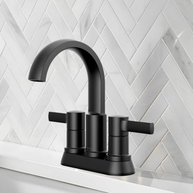 Click here to see Delta 25855LF-BL Delta Albion Two Handle Centerset Bathroom Faucet, ADA, 1.2 GPM, WaterSense, Matte Black - 25855LF-BL