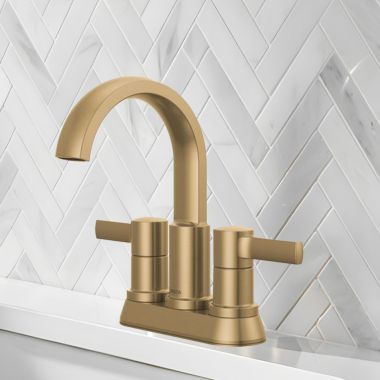 Click here to see Delta 25855LF-CZ Delta Albion Two Handle Centerset Bathroom Faucet, ADA, 1.2 GPM, WaterSense, Champagne Bronze - 25855LF-CZ