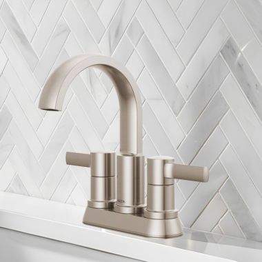 Click here to see Delta 25855LF-SP Delta Albion Two Handle Centerset Bathroom Faucet, ADA, 1.2 GPM, WaterSense, Spotshield Brushed Nickel - 25855LF-SP