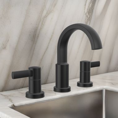 Click here to see Delta 35855LF-BL Delta Albion Two Handle Widespread Bathroom Faucet, ADA, 1.2 GPM, Matte Black - 35855LF-BL