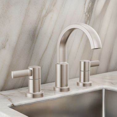 Click here to see Delta 35855LF-SP Delta Albion Two Handle Widespread Bathroom Faucet, ADA, 1.2 GPM, Spotshield Brushed Nickel - 35855LF-SP