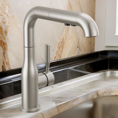 Click here to see Delta 16943-SS-DST Delta Almari Single Handle Pull-Out Kitchen Faucet, Diamond Seal, MagnaTite, 1.8 GPM, Stainless - 16943-SS-DST